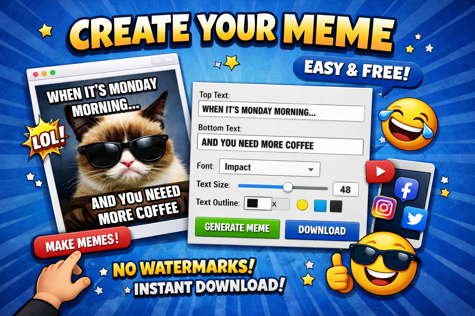 Free Online Meme Generator Tool – Create & Download Memes Instantly